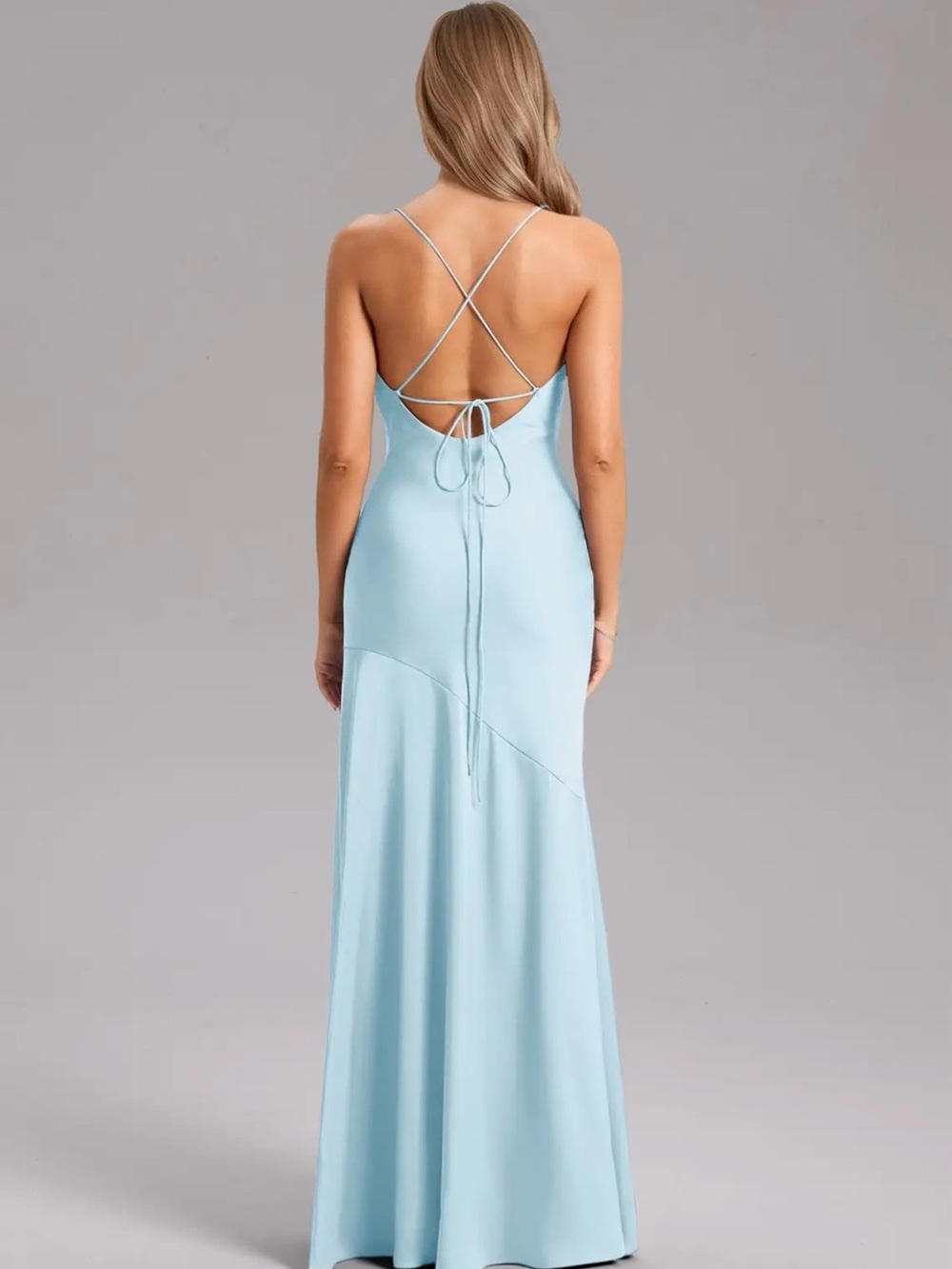 Azazie Light Blue Spaghetti-Strap Evening Gown - Picture 2 of 3